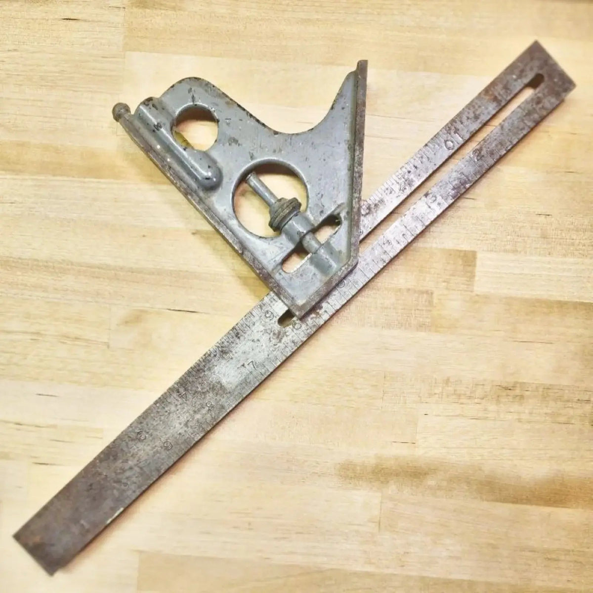 Vintage Stanley Slotted 12'' Blade Combination Square - Mulberry Lane Inspirations Antique measuring tool Square Level Combo